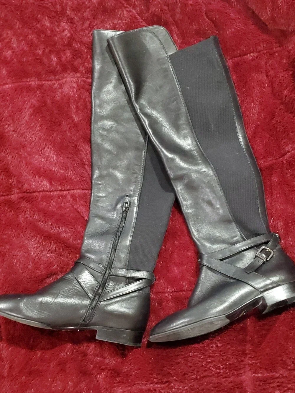 ANTONIO MELANI Black Knee Riding Boots with Buckle Accent